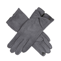 Dents Womens Touchscreen Faux Suede Gloves with Bow Winter Warm - Charcoal