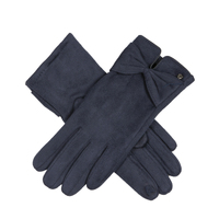 Dents Womens Touchscreen Faux Suede Gloves with Bow Winter Warm - Navy