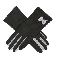 Womens Soft Feel Touchscreen Gloves with Contrast Bow and Fourchettes - Black/Grey - One Size