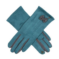 Womens Soft Feel Touchscreen Gloves with Contrast Bow and Fourchettes - Petrol Charcoal - One Size
