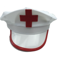 NURSE HAT Doctor Fancy Halloween Party Costume Accessory Cap - White/Red