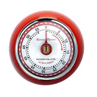 Dulton Magnetic Round Metal Kitchen Timer Retro Style Mechanical Countdown - Red
