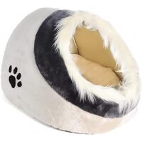 Plush Pet Bed Cave for Cat or Small Dogs Foldable Kennel in Beige