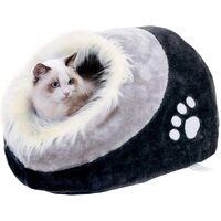 Plush Pet Bed Cave for Cat or Small Dogs Foldable Kennel in Dark Grey