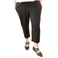 Idyl Womens Linen/Cotton Crop Wide Leg Pants Trousers Ladies Capri - Black