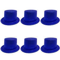 6x Glitter Top Hat Fancy Party Plastic Costume Tall Cap Fun Bulk - Blue