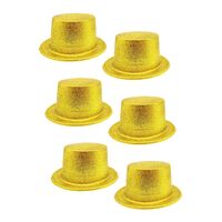 6x GLITTER TOP HAT Fancy Party Plastic Costume Tall Cap Fun Dress Up BULK - Yellow/Gold