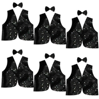 6x Kids Sequin Vest Bow Tie Set Costume 80s Party Dress Up Waistcoat - Black