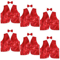 6x Kids Sequin Vest Bow Tie Set Costume 80s Party Dress Up Waistcoat - Red