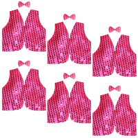 6x Kids Sequin Vest Bow Tie Set Costume 80s Party Dress Up Waistcoat - Hot Pink