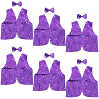 6x Kids Sequin Vest Bow Tie Set Costume 80s Party Dress Up Waistcoat - Purple