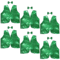 6x Kids Sequin Vest Bow Tie Set Costume 80s Party Dress Up Waistcoat - Green