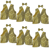 6x Kids Sequin Vest Bow Tie Set Costume 80s Party Dress Up Waistcoat - Gold/Yellow