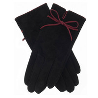 Dents Womens Jenny Contrast Bow Suede Bow Detail Gloves - Black/Berry
