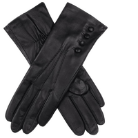 Dents Women's Touchscreen 3 Point Silk-Lined Leather Gloves with Buttons - Black
