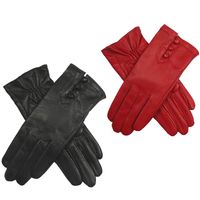 Dents Womens Leather Gloves With Button Detail, Elastic Palm & Silk Feel Lining
