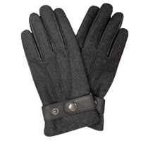 Dents Leather/Fabric Driving Gloves With Strap and Button Genuine Winter - Black - S