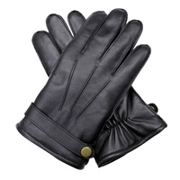 Dents Men's Wool Knit Lined Leather Gloves with Strap and Stud Warm Winter - Black