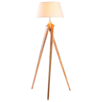 LARGE TRIPOD FLOOR LAMP Linen Shade Modern Bamboo Wooden Retro Twist