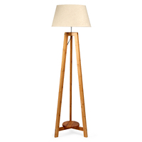 155cm Large Bamboo Wooden Tripod Floor Lamp w Beige Linen Light Shade