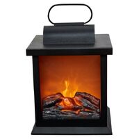21cm LED Fireplace Metal/Glass Lantern Home Decor (Battery Operated) - Small