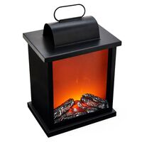 30cm LED Fireplace Metal/Glass Lantern Home Decor (Battery Operated) - Medium