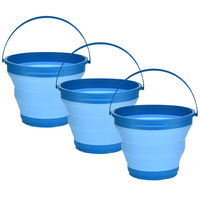 3x 7L Foldable Collapsible Silicone Bucket for Home/Hiking/Camping/Fishing -Blue