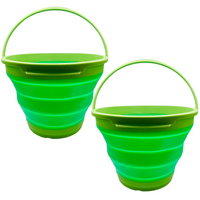 2x 7L Foldable Collapsible Silicone Bucket for Hiking/Camping/Fishing - Green
