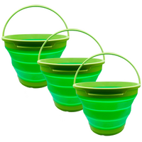 3x 7L Foldable Collapsible Silicone Bucket for Hiking/Camping/Fishing - Green