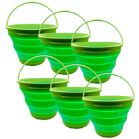 6x 7L Foldable Collapsible Silicone Bucket for Hiking/Camping/Fishing - Green