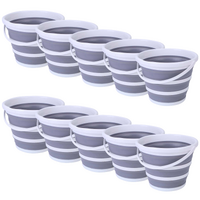 10x 10L Foldable Collapsible Bucket Silicone Hike/Camp/Fish Bulk - Grey/White