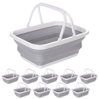 10x 9L Collapsible Laundry Folding Clothes Basket w Handles Bin Bulk- Grey/White