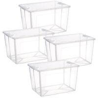 4x 37 Litre Modular Clear Foldable Storage Box with Lid Plastic Tub Collapsible