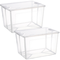 2x 57 Litre Modular Clear Foldable Storage Box with Lid Plastic Tub Collapsible