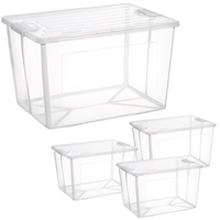 4x 57 Litre Modular Clear Foldable Storage Box with Lid Plastic Tub Collapsible