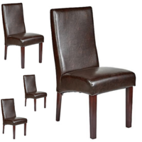 Set of 4 Rome Leather Brown Dining Chairs Durable Seat Wood Kitchen Cafe
