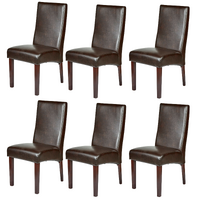 Set of 6 Rome Leather Brown Dining Chairs Durable Seat Wood Kitchen Cafe