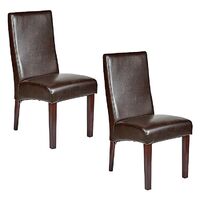 Set of 2 Rome Leather Brown Dining Chairs Durable Seat Wood Kitchen Cafe