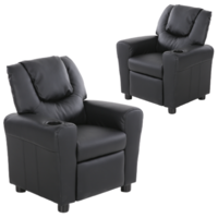Set of 2 Oliver Kids Recliner Chair Sofa Children Lounge Couch PU Armchair Black