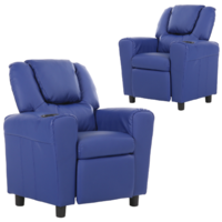 Set of 2 Oliver Kids Recliner Chair Sofa Children Lounge Couch PU Armchair Blue