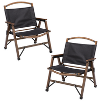2x Bamboo Canvas Foldable Outdoor Camping Chair Wooden Travel Picnic Park - Black