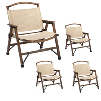 4x Bamboo Foldable Outdoor Camping Chair Wooden Travel Picnic Park Folding - Khaki/Beige