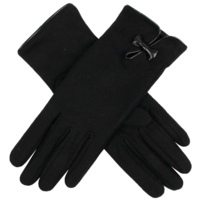 Dents Womens Plain Wool Gloves With Contrast Piping And Bow Ladies Black/Black