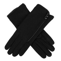 Dents Womens Plain Wool Glove With Contrast Piping Warm Winter Fleece Thermal - Black/Black