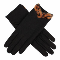 Dents Womens Wool Gloves With Cheetah Print Cuff Warm Winter Glove