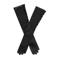 Dents Womens Satin Elbow Length Gloves with Button Trim - Black