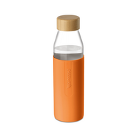 NESPRESSO Reusable Glass Water Bottle w/ Orange Silicone Sleeve 500 ml