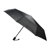 3-Fold Rain Hook Umbrella Sun Sturdy Parasol Windproof Waterproof Compact - Black