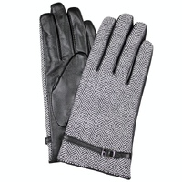 Dents Womens Leather And Wool Tweed Gloves With Strap Detailing - Black/Tweed