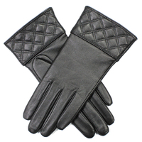 Dents Hazel Women's Leather Gloves w Quilted Cuffs Fleece Lining Genuine - Black